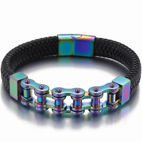 Balanced Design Uptown Elegance Cycolinks Rainbow Leather Bike Chain Bracelet