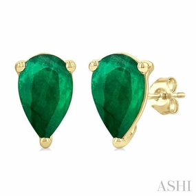 4X3 MM Pear Shape Emerald Precious Stud Earrings in 14K Yellow Gold Luxe Detail