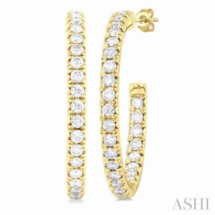 Bright Finish 1 Ctw French Pave Set Round Cut Diamond Fashion Half Hoop Earring in 14K Yellow Gold