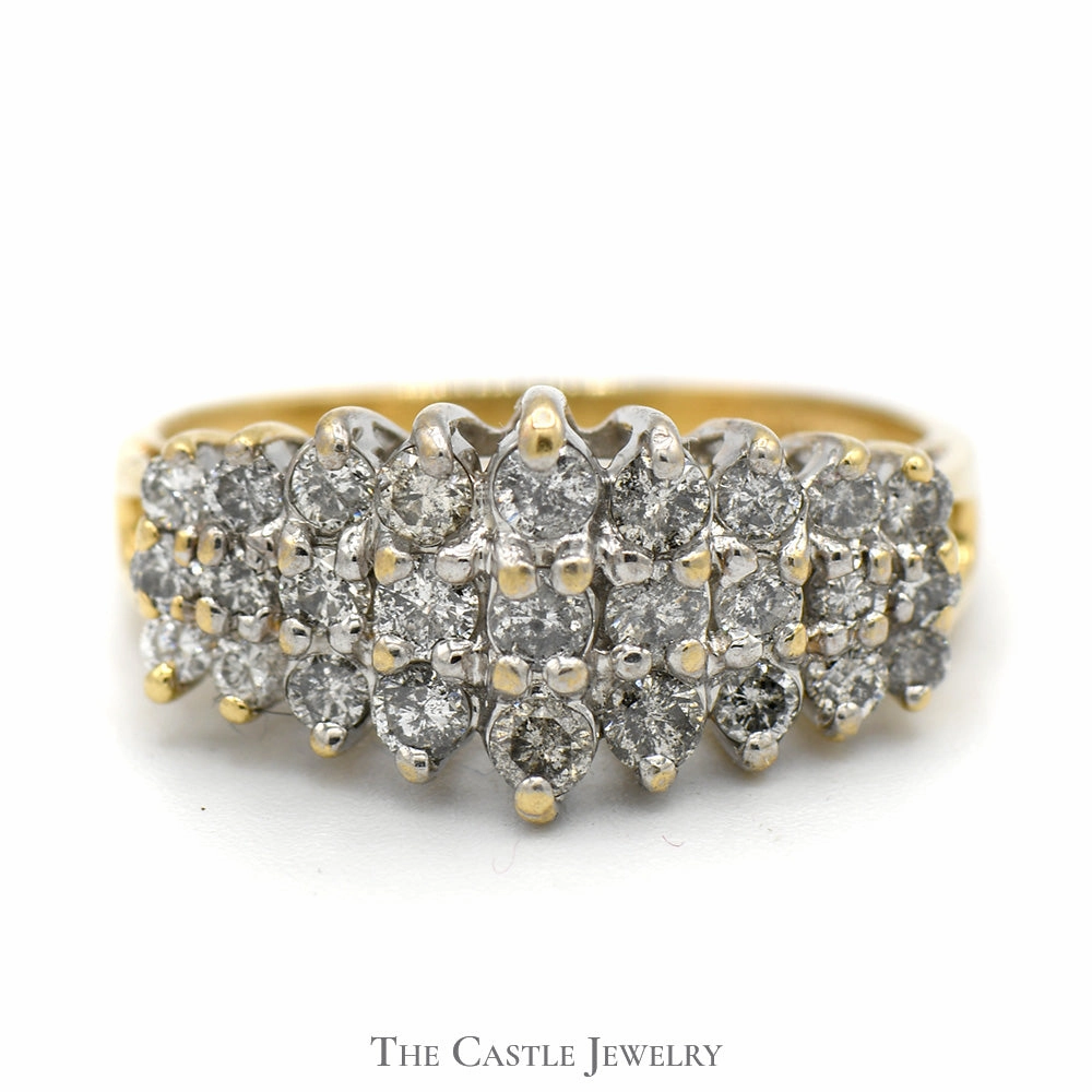 Contemporary Touch 1/2cttw 3 Row Diamond Cluster Band in 10k Yellow Gold