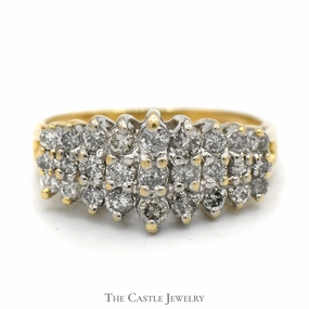 Contemporary Touch 1/2cttw 3 Row Diamond Cluster Band in 10k Yellow Gold