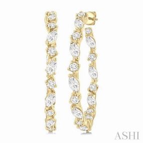 1 1/6 Ctw Inside & Outside Marquise and Round Cut Diamond Fashion Open Hoop Earrings in 14K Yellow Gold Crisp Style