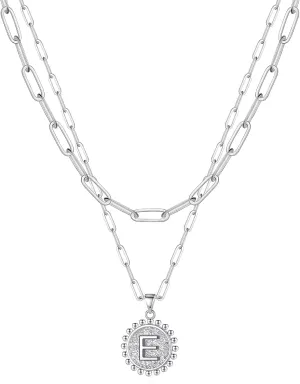 Ursteel Layered Initial Necklaces for Women - 14K Gold Plated Dainty Layering Paperclip Chain Necklaces for Women Jewelry
