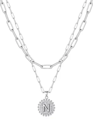 Ursteel Layered Initial Necklaces for Women - 14K Gold Plated Dainty Layering Paperclip Chain Necklaces for Women Jewelry
