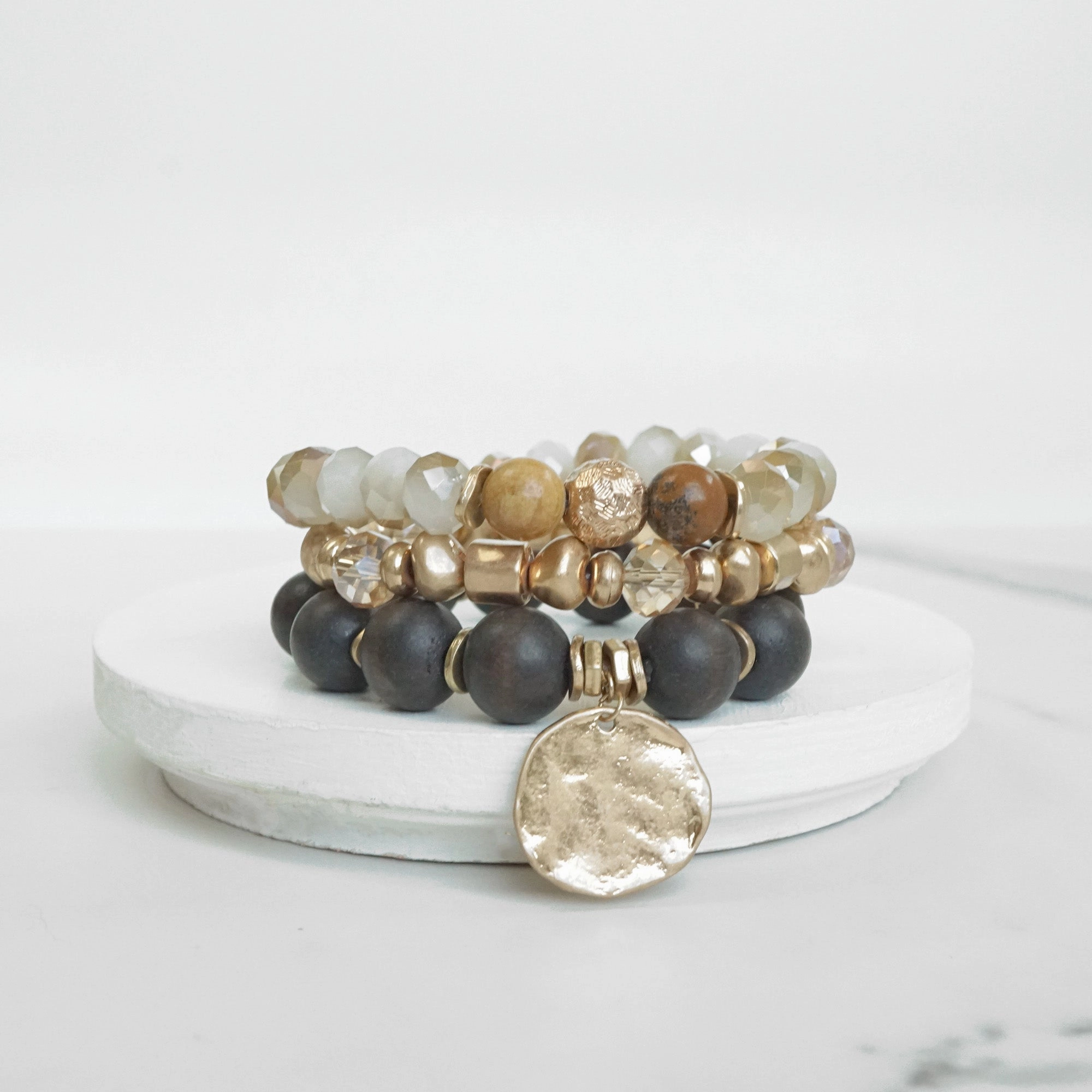 Boho Beads Coin Bracelets Statement set in Brown Partner Look Graceful Shift