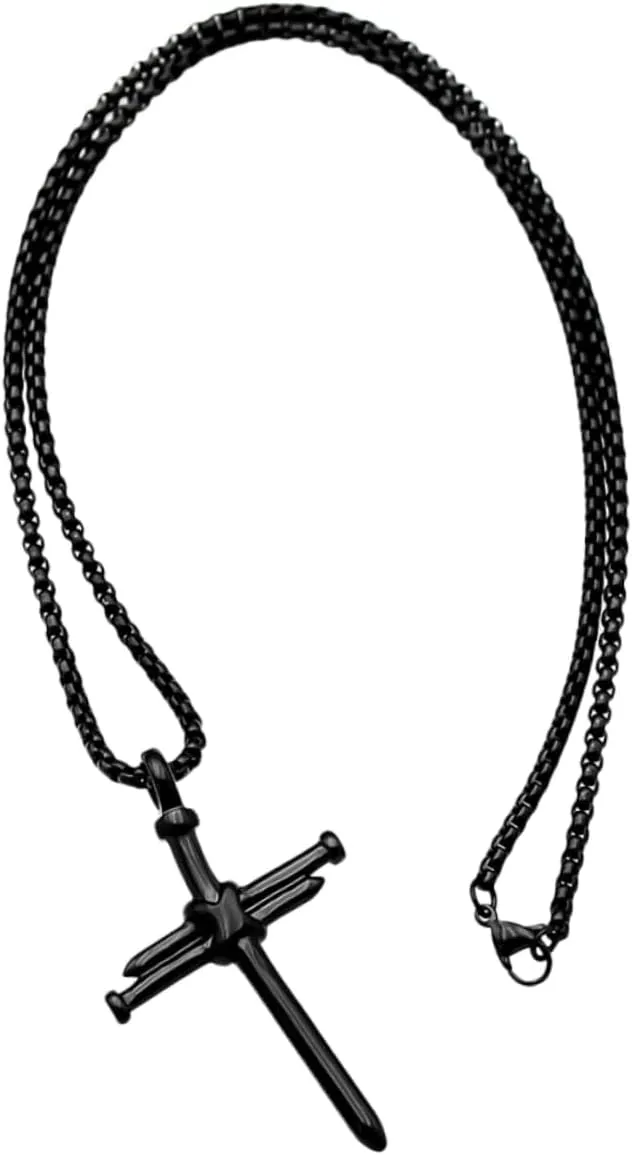 VALICLUD Punk Style Men Cross Pendant Necklace with Electroplated Chain Unique Gothic Jewelry for Men Decorative Pendant Necklace