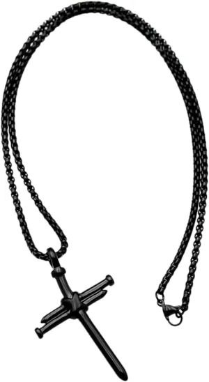 VALICLUD Punk Style Men Cross Pendant Necklace with Electroplated Chain Unique Gothic Jewelry for Men Decorative Pendant Necklace