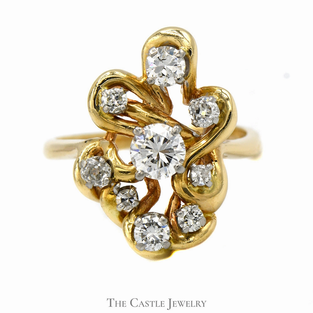 Cool Finish Lovely Appearance 1cttw Freeform Diamond Cluster Ring in 14k Yellow Gold