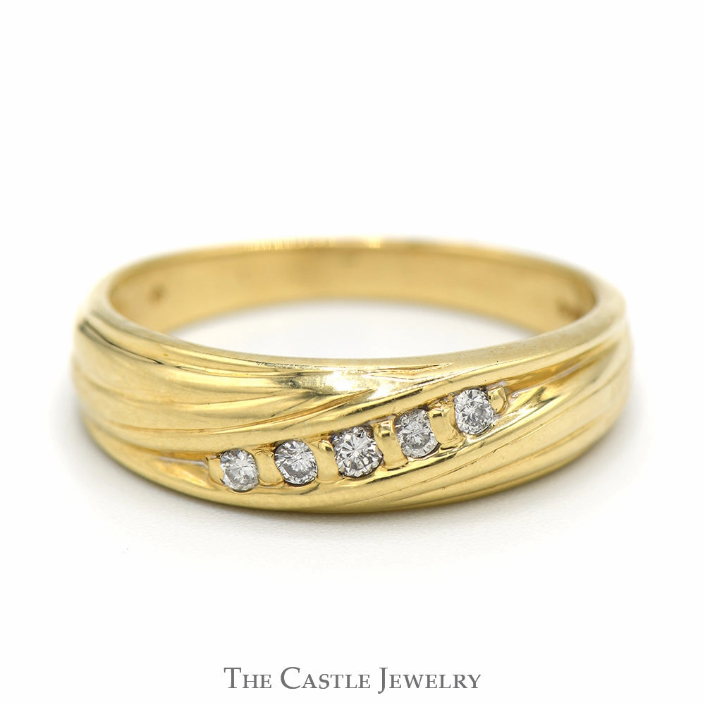 Men's Diagonally Set 5 Diamond Band in 14k Yellow Gold Friendship Gift