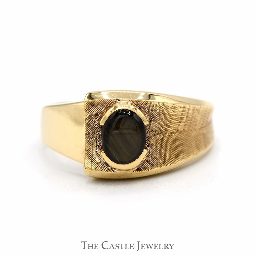 Anniversary Accent Model Jewelry Oval Cut Lindy Star Ring with Overlapping Polished & Brushed Textured Sides in 10k Yellow Gold