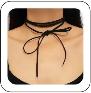 Velvet Choker Necklace Long Suede Choker Wrap Necklace Black Leather Wrap Necklace Long Suede up Velvet Necklace Leather Velvet Collar Necklace Adjustable Layered Velvet Necklace