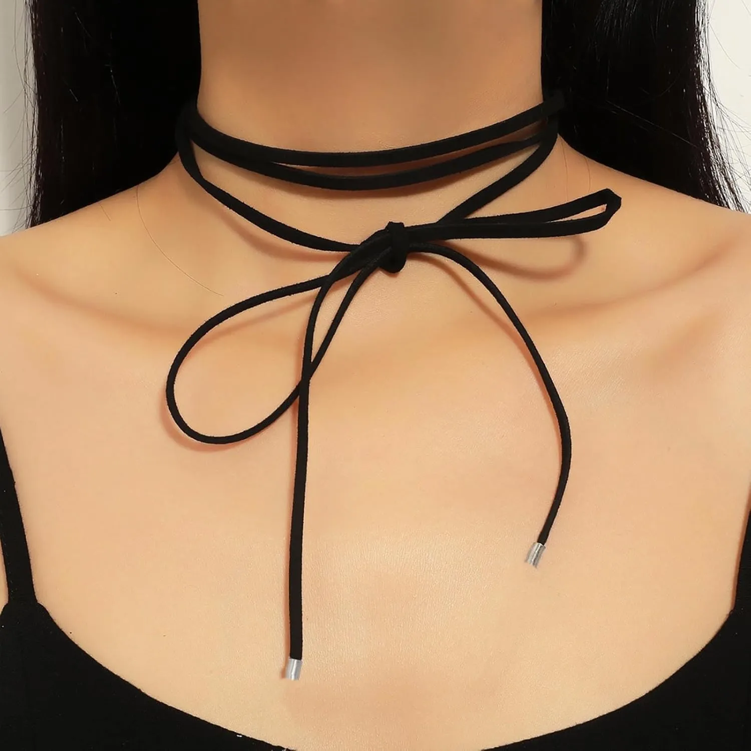Velvet Choker Necklace Long Suede Choker Wrap Necklace Black Leather Wrap Necklace Long Suede up Velvet Necklace Leather Velvet Collar Necklace Adjustable Layered Velvet Necklace