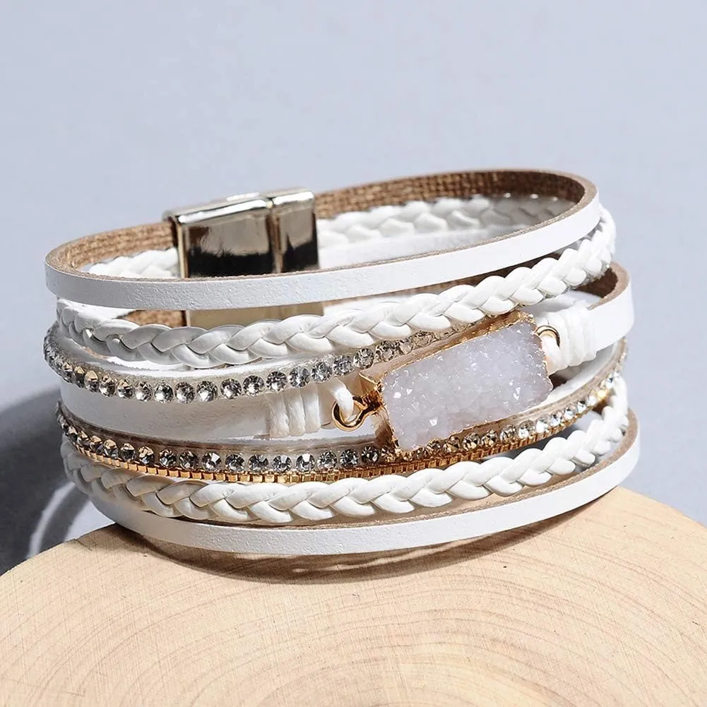 Vercret Leather Wrap Bracelet for Women - Multi-Layer Bracelets with Magnetic Clasp Bangle Cuff Stacked Bracelet for lady and Mother