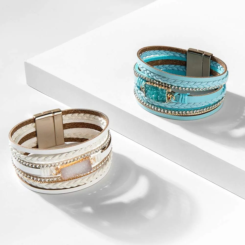 Vercret Leather Wrap Bracelet for Women - Multi-Layer Bracelets with Magnetic Clasp Bangle Cuff Stacked Bracelet for lady and Mother
