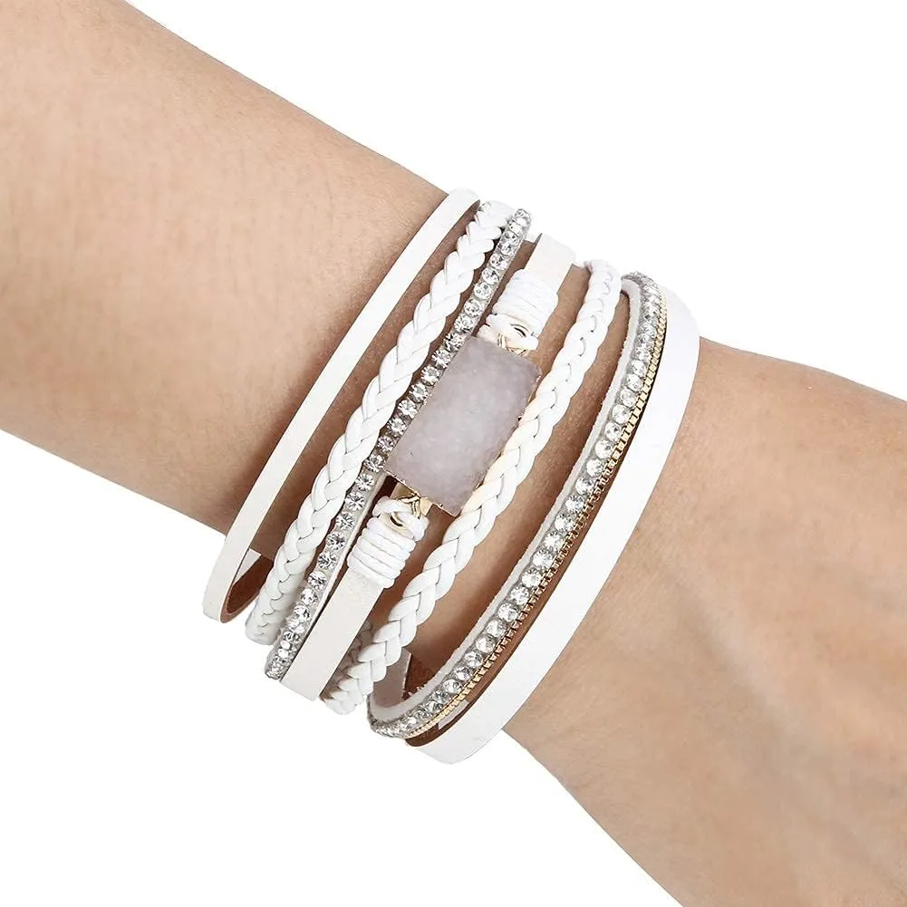 Vercret Leather Wrap Bracelet for Women - Multi-Layer Bracelets with Magnetic Clasp Bangle Cuff Stacked Bracelet for lady and Mother