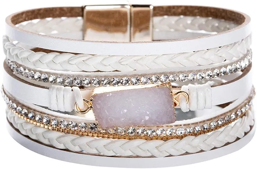 Vercret Leather Wrap Bracelet for Women - Multi-Layer Bracelets with Magnetic Clasp Bangle Cuff Stacked Bracelet for lady and Mother