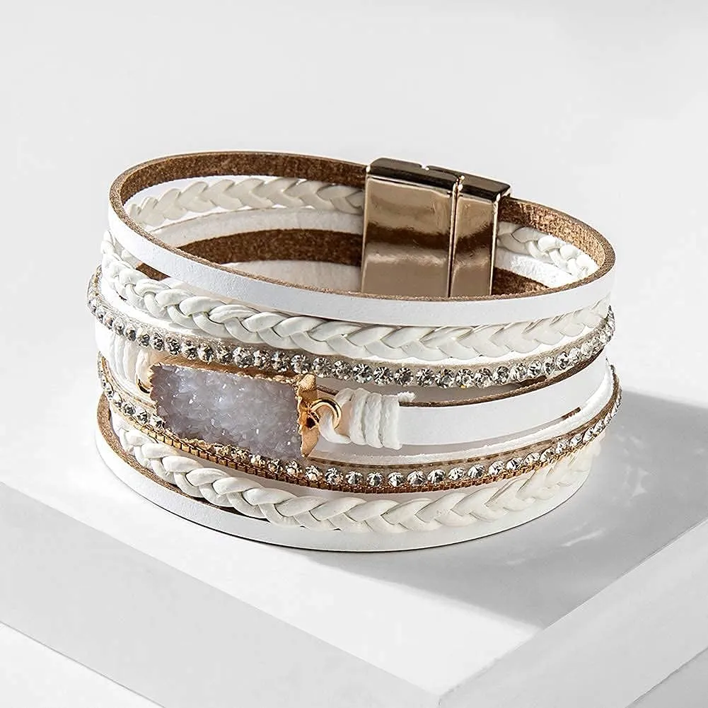 Vercret Leather Wrap Bracelet for Women - Multi-Layer Bracelets with Magnetic Clasp Bangle Cuff Stacked Bracelet for lady and Mother