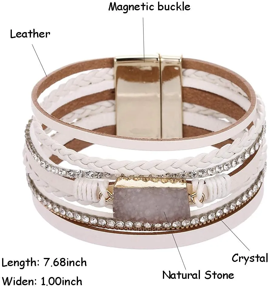 Vercret Leather Wrap Bracelet for Women - Multi-Layer Bracelets with Magnetic Clasp Bangle Cuff Stacked Bracelet for lady and Mother