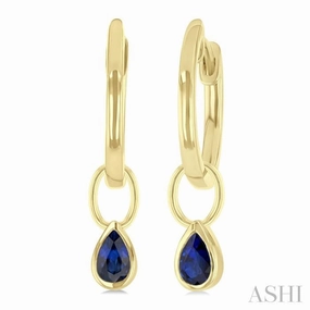 5x3 MM Bezel Set Pear Cut Sapphire Precious Fashion Huggie Earrings in 10K Yellow Gold Bright Glow Refined Craftwork
