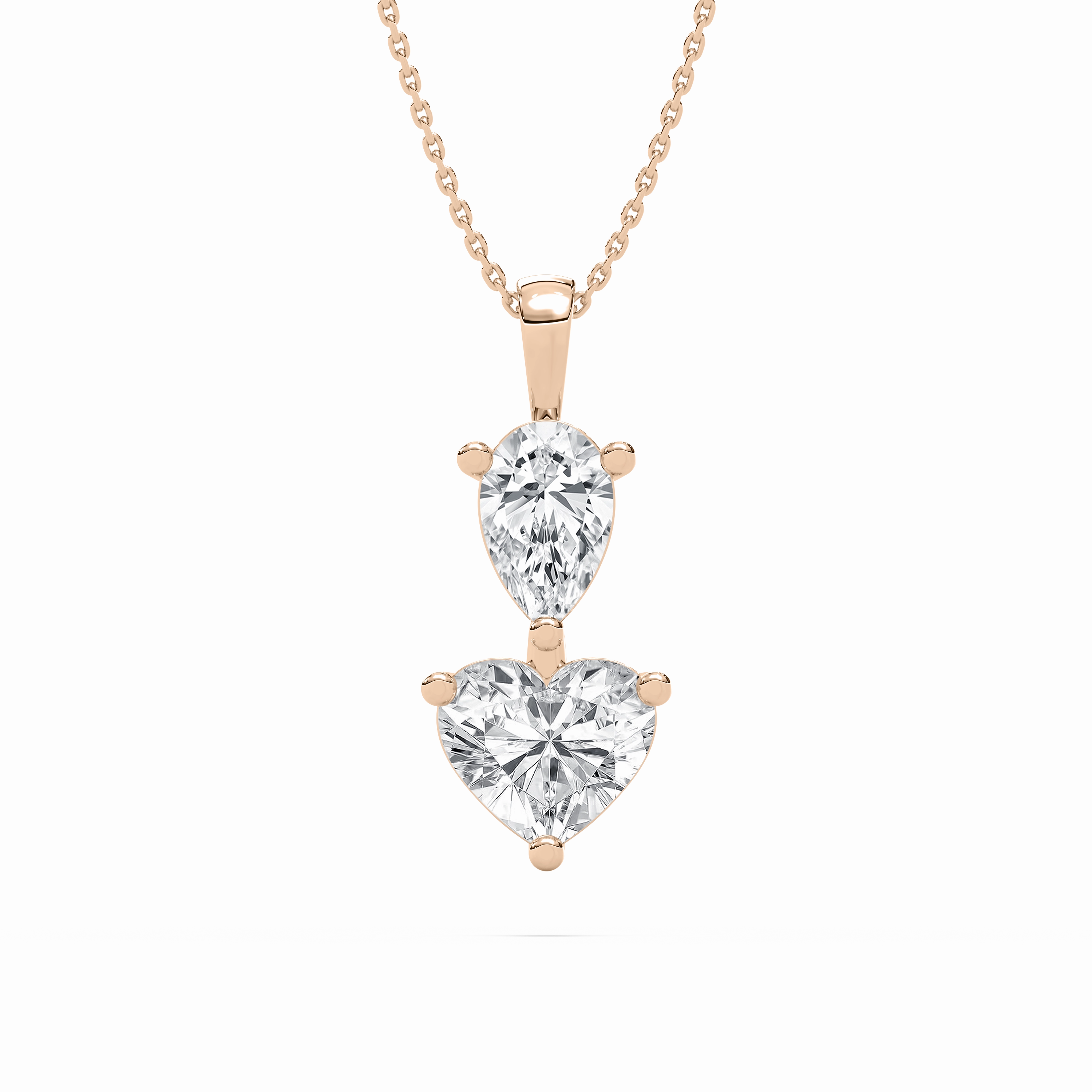 Physical Adornment 3 ctw Pear and Heart Lab Grown Diamond Two Stone Pendant - 18 Inches