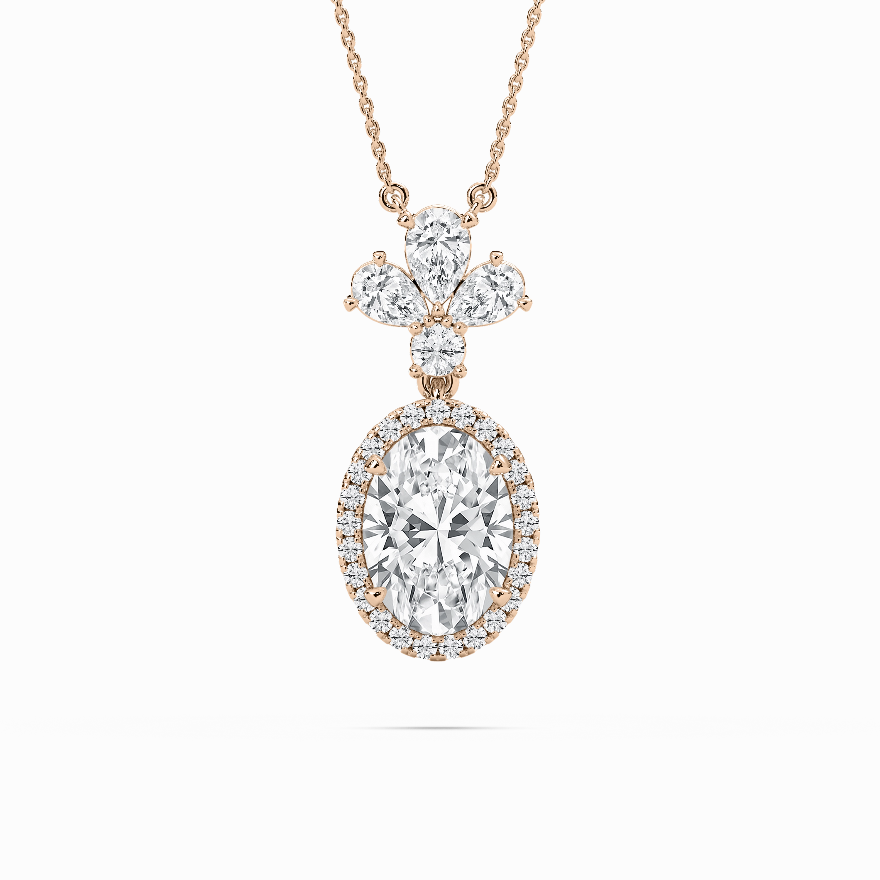 2 ? ctw Oval, Pear, and Round Lab Grown Diamond Crowned Halo Pendant - 18 Inches Gorgeous Adornment Elegant Outfit