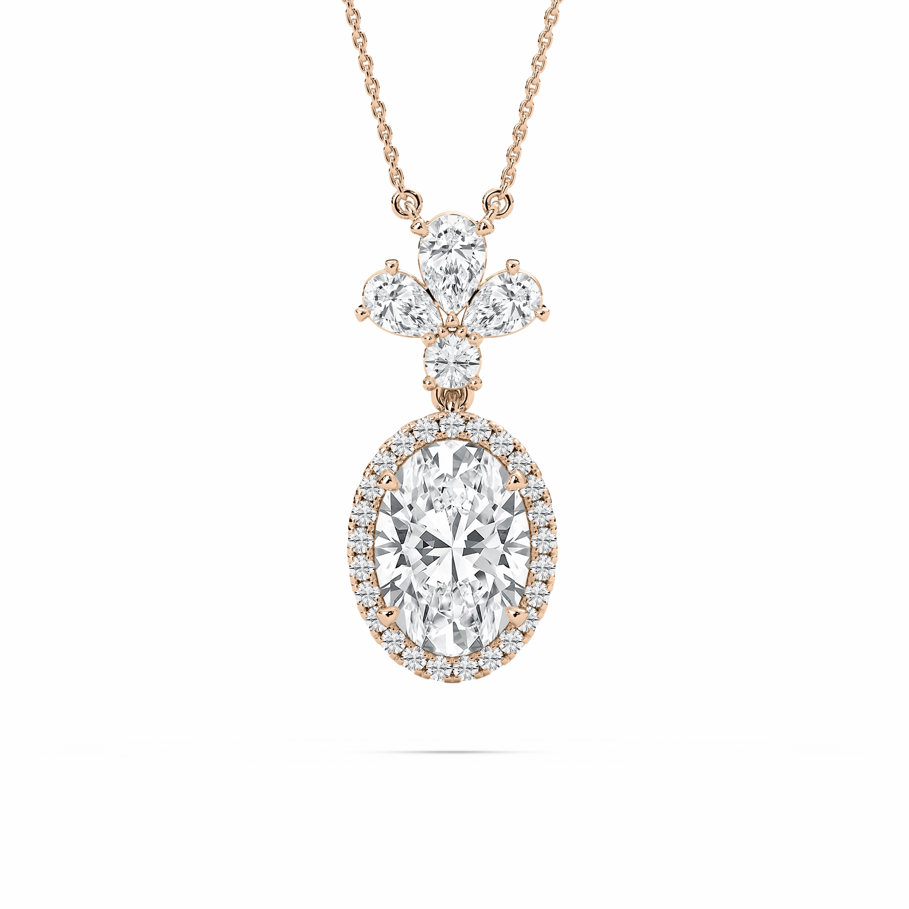 2 ? ctw Oval, Pear, and Round Lab Grown Diamond Crowned Halo Pendant - 18 Inches Timeless Touch