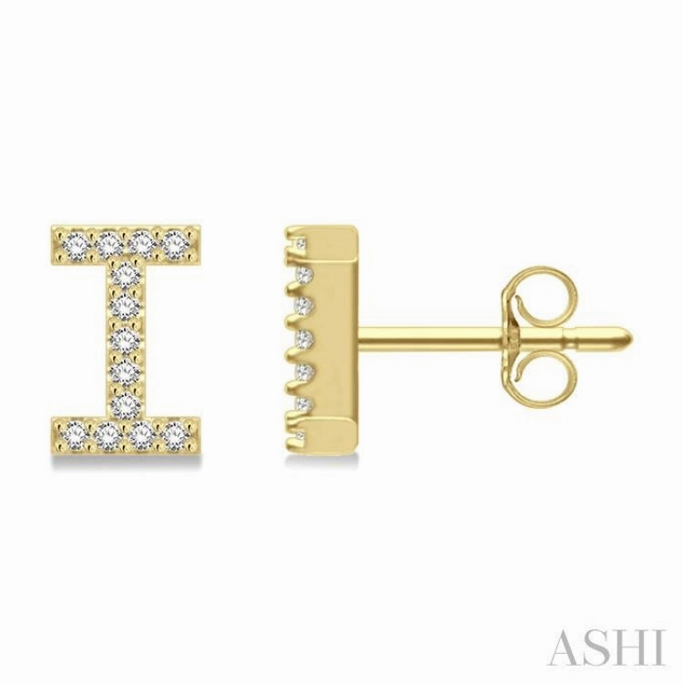 Distinctive Layer Classic Fashion 1/10 Ctw Initial 'I' Round Cut Diamond Earrings in 10K Yellow Gold