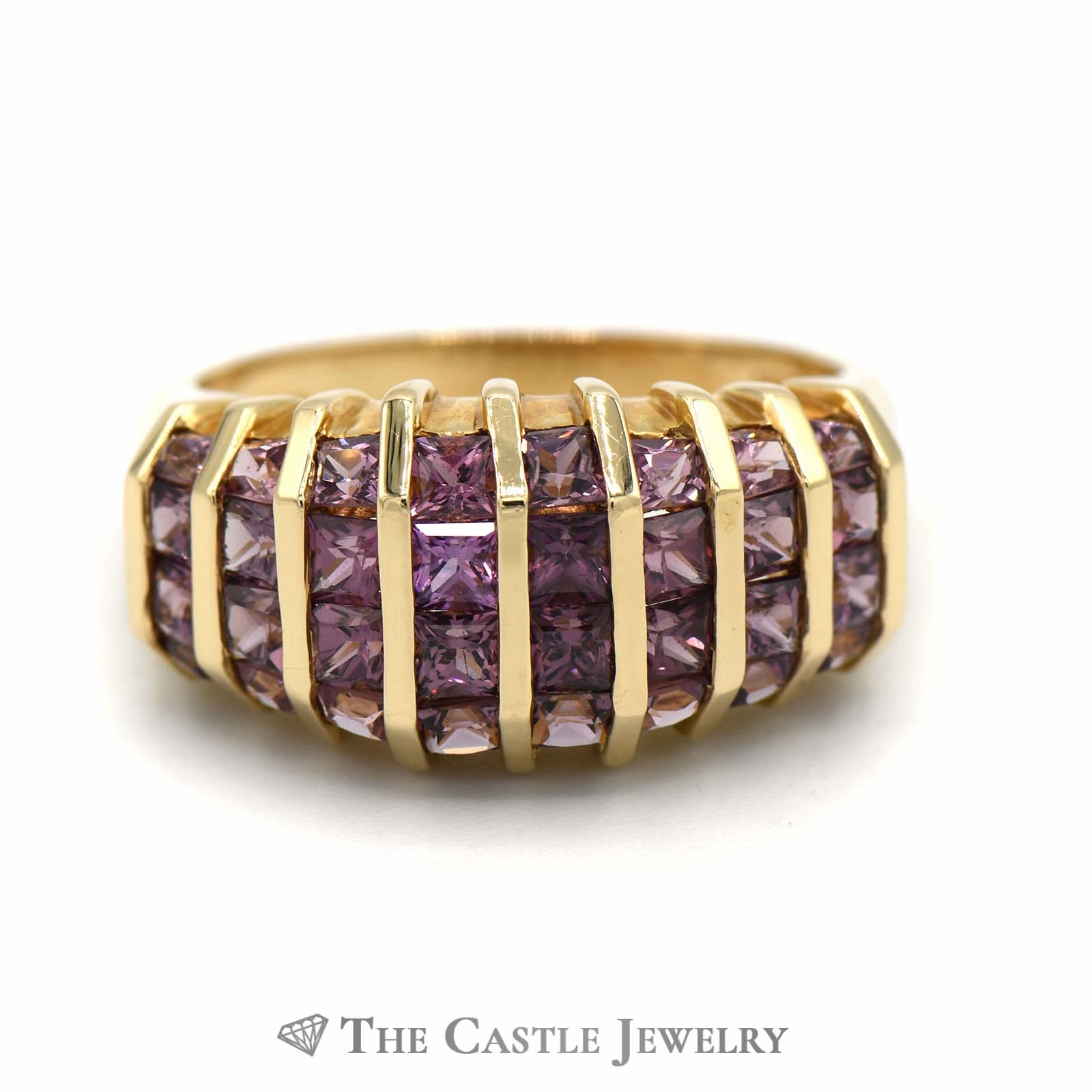 Vertical Channel Set Square Pink Tourmaline Ring in 14K Yellow Gold Exclusive Ornament