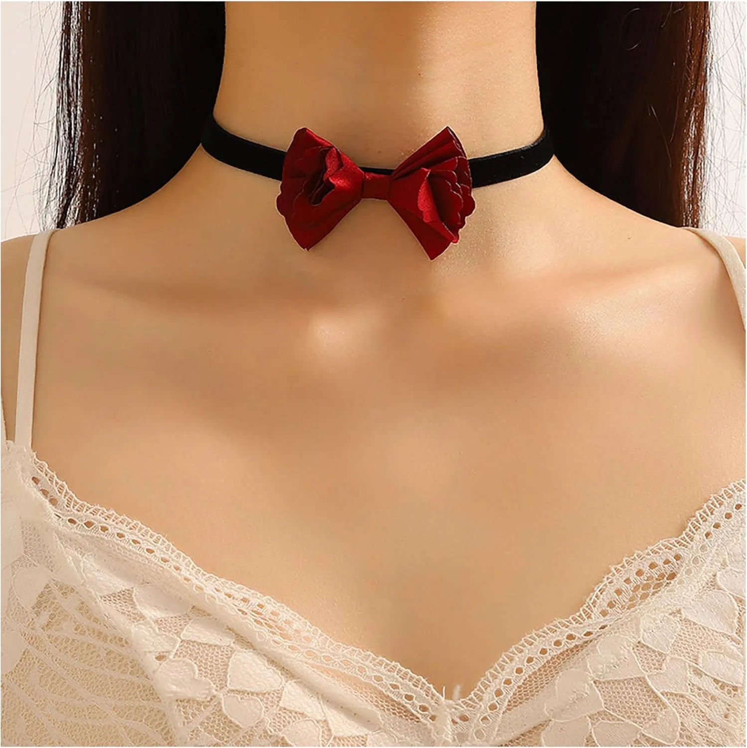 Vintage Black Velvet Choker Necklace Velvet Red Bow Necklace Short Satin Necklace Gothic Velvet Ribbon Collar Necklace Jewelry for Women