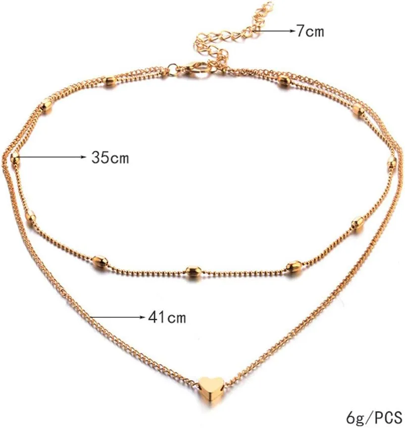 Vintage Bohemian Choker Necklace Heart Beads Pendant Necklaces Layered Dainty Anniversary Necklaces for Women