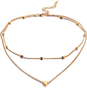 Vintage Bohemian Choker Necklace Heart Beads Pendant Necklaces Layered Dainty Anniversary Necklaces for Women