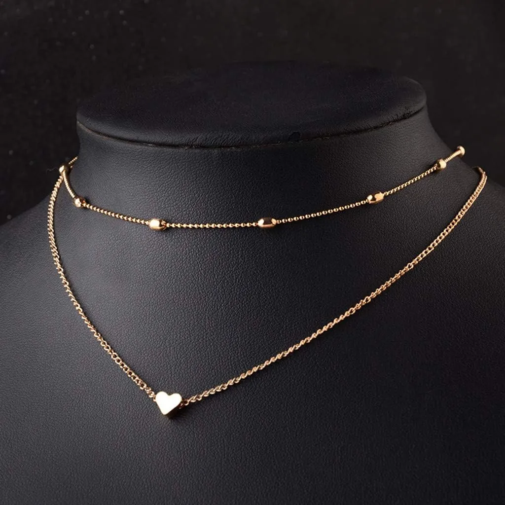 Vintage Bohemian Choker Necklace Heart Beads Pendant Necklaces Layered Dainty Anniversary Necklaces for Women