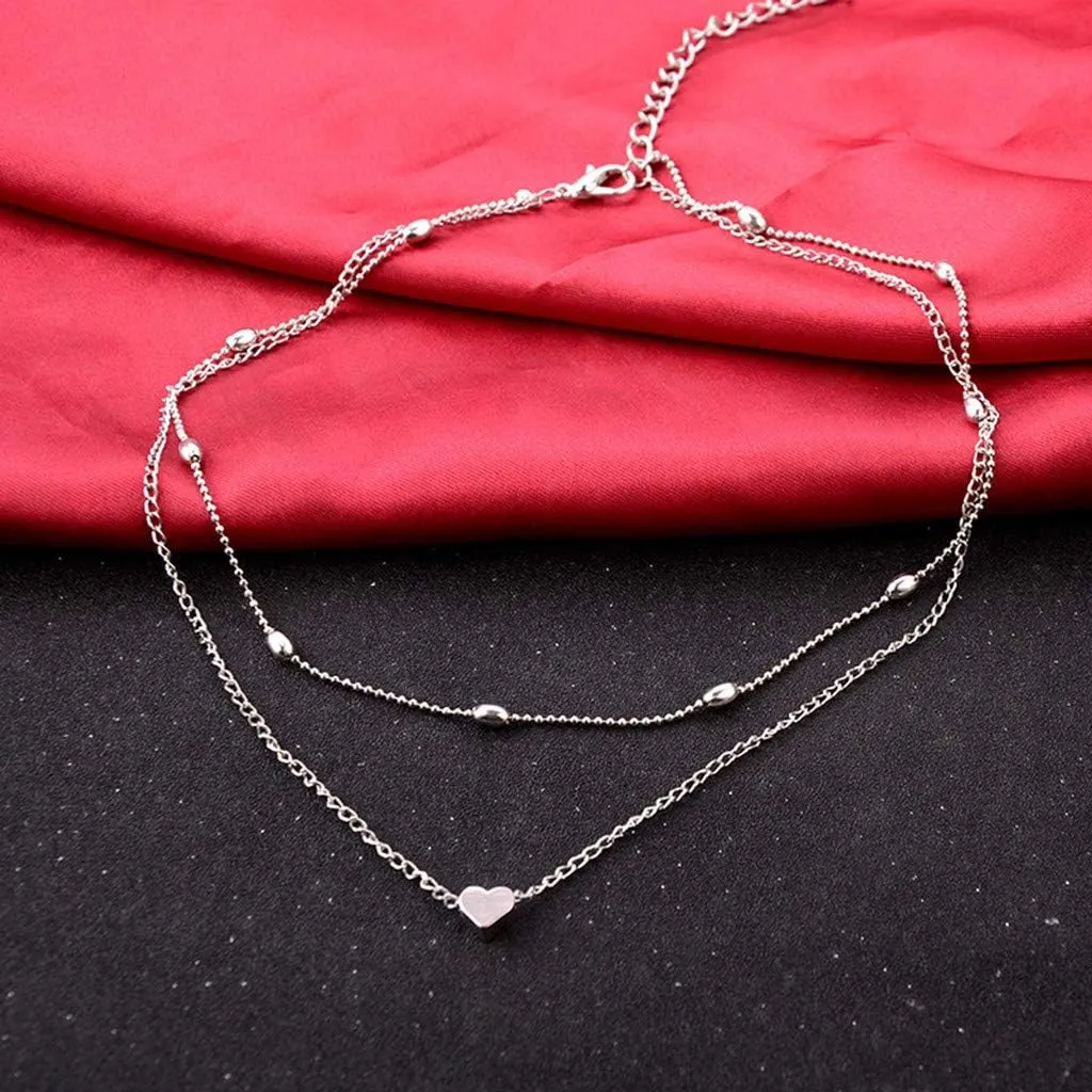 Vintage Bohemian Choker Necklace Heart Beads Pendant Necklaces Layered Dainty Anniversary Necklaces for Women