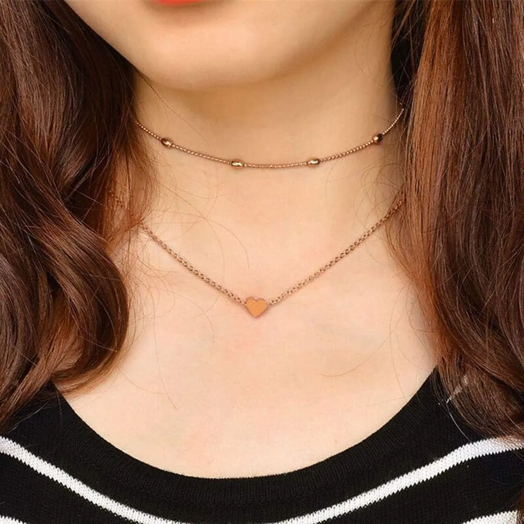 Vintage Bohemian Choker Necklace Heart Beads Pendant Necklaces Layered Dainty Anniversary Necklaces for Women