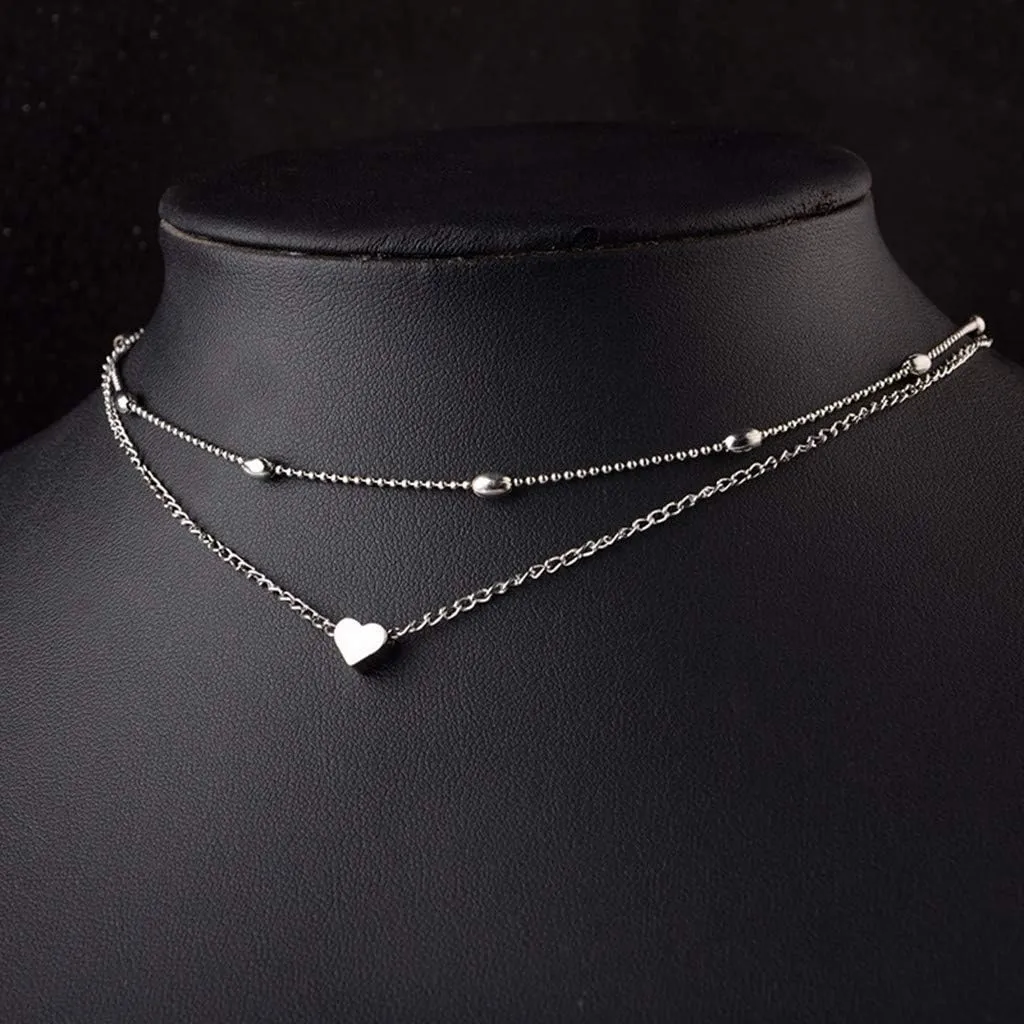 Vintage Bohemian Choker Necklace Heart Beads Pendant Necklaces Layered Dainty Anniversary Necklaces for Women