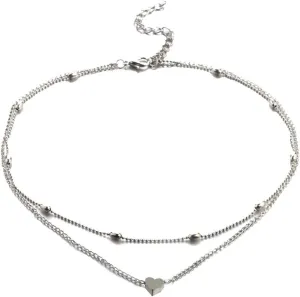 Vintage Bohemian Choker Necklace Heart Beads Pendant Necklaces Layered Dainty Anniversary Necklaces for Women