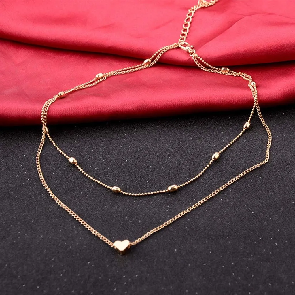 Vintage Bohemian Choker Necklace Heart Beads Pendant Necklaces Layered Dainty Anniversary Necklaces for Women