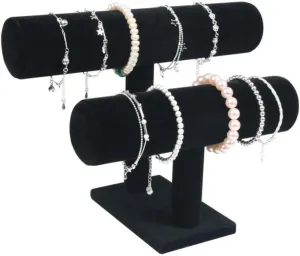 Vintage PU Leather/Velvet Bracelet Chain Watch T-Bar Rack Jewelry Organizer Hard Display Stand Holder