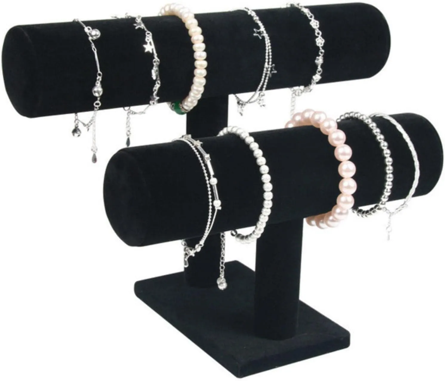 Vintage PU Leather/Velvet Bracelet Chain Watch T-Bar Rack Jewelry Organizer Hard Display Stand Holder