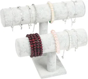 Vintage PU Leather/Velvet Bracelet Chain Watch T-Bar Rack Jewelry Organizer Hard Display Stand Holder