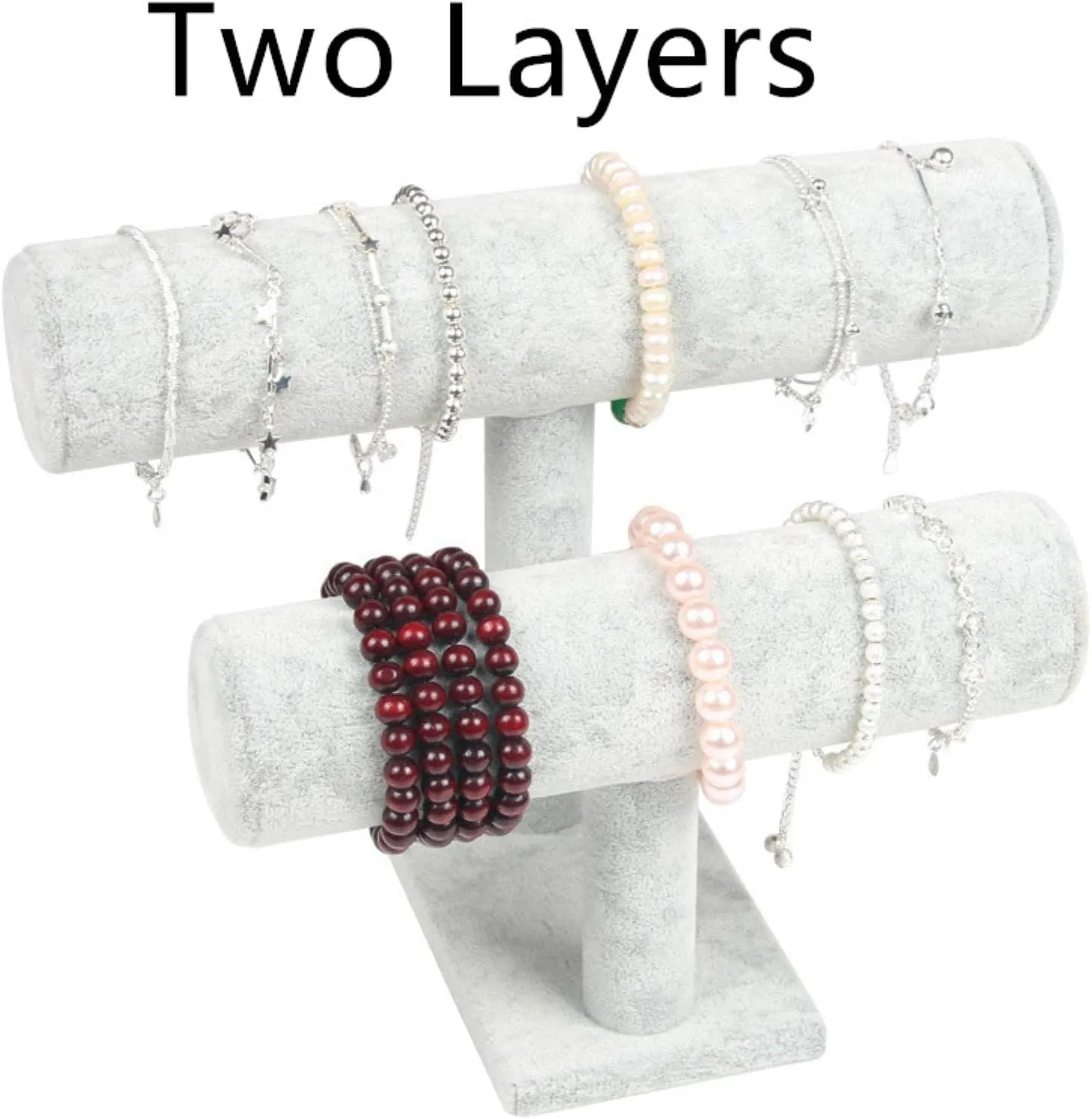 Vintage PU Leather/Velvet Bracelet Chain Watch T-Bar Rack Jewelry Organizer Hard Display Stand Holder