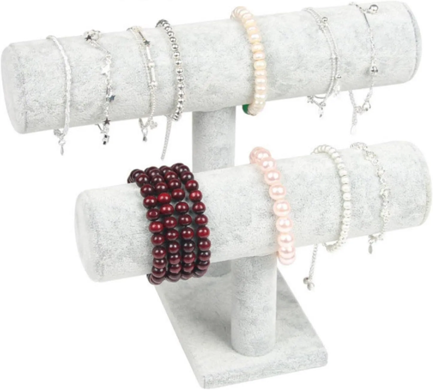 Vintage PU Leather/Velvet Bracelet Chain Watch T-Bar Rack Jewelry Organizer Hard Display Stand Holder