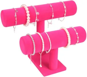 Vintage PU Leather/Velvet Bracelet Chain Watch T-Bar Rack Jewelry Organizer Hard Display Stand Holder