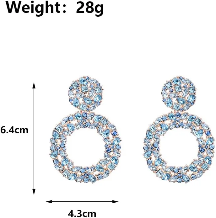 Vintage Rhinestone Round Dangle Drop Earrings for Women Sparkly Crystal Hollow Circle Statement Earrings Trendy Earrings Jewelry Gift