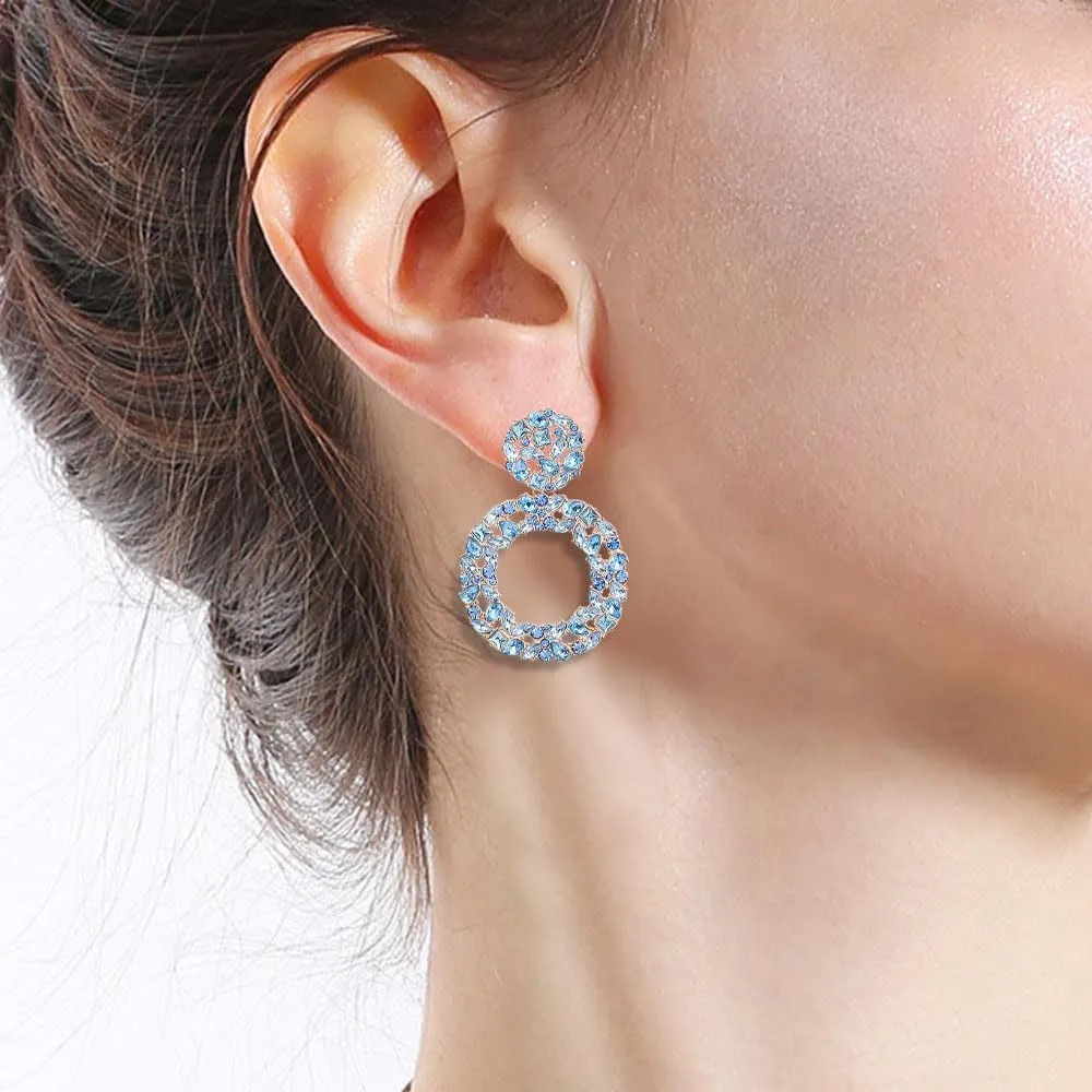 Vintage Rhinestone Round Dangle Drop Earrings for Women Sparkly Crystal Hollow Circle Statement Earrings Trendy Earrings Jewelry Gift