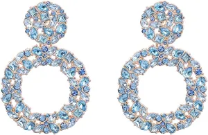 Vintage Rhinestone Round Dangle Drop Earrings for Women Sparkly Crystal Hollow Circle Statement Earrings Trendy Earrings Jewelry Gift