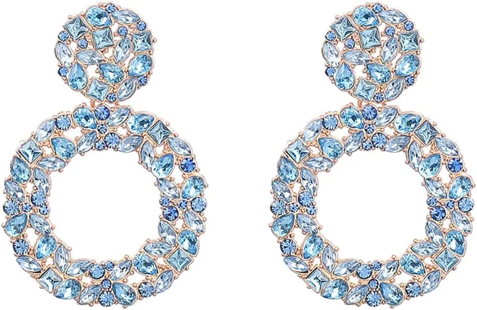 Vintage Rhinestone Round Dangle Drop Earrings for Women Sparkly Crystal Hollow Circle Statement Earrings Trendy Earrings Jewelry Gift