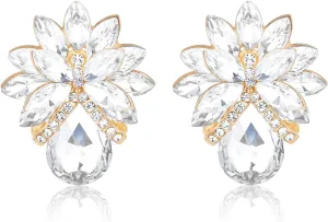 Vintage Rhinestone Statement Earrings Sparkly Wedding Bridal Prom Crystal Cluster Drop Dangle Earrings for Women
