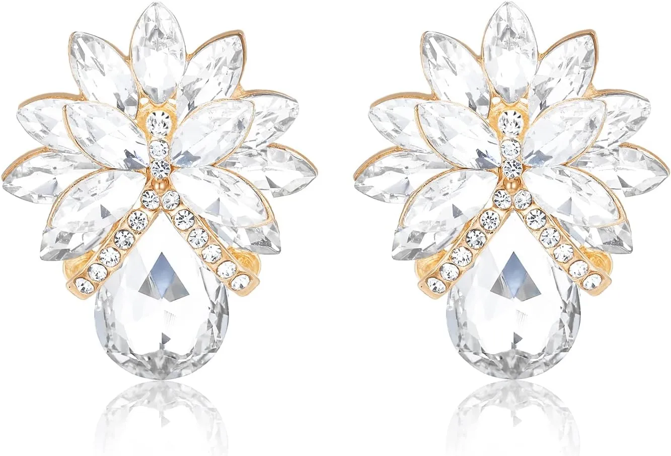 Vintage Rhinestone Statement Earrings Sparkly Wedding Bridal Prom Crystal Cluster Drop Dangle Earrings for Women