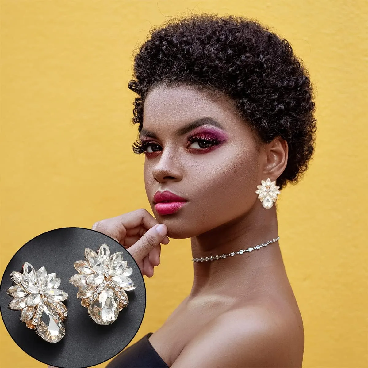 Vintage Rhinestone Statement Earrings Sparkly Wedding Bridal Prom Crystal Cluster Drop Dangle Earrings for Women